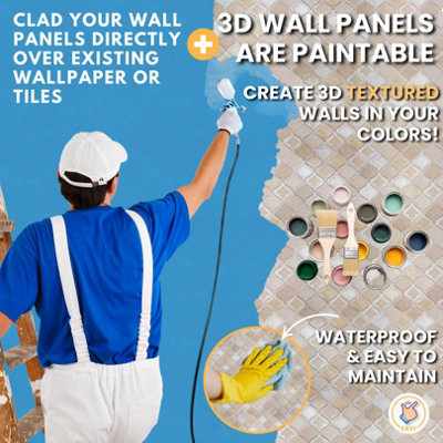 3D Wall Panels with Glitter Effect - Set of 6 sheets cover 29.96ft²(2.78m²) Oriental Arabesque Arabic Wall Panelling in Cream Gold - 8