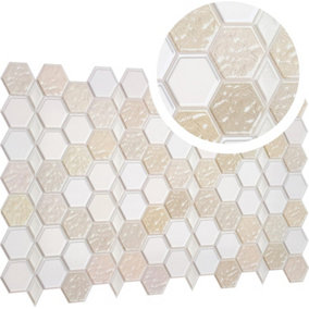3D Wall Panels with Glitter Effect - Set of 6 sheets cover 40.26ft²(3.7m²) Honeycomb Hexagon Wall Panelling in Beige Cream Caramel