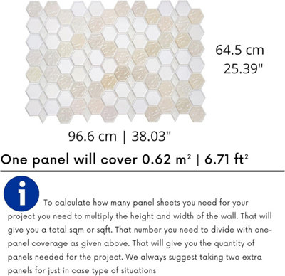 3D Wall Panels with Glitter Effect - Set of 6 sheets cover 40.26ft²(3.7m²) Honeycomb Hexagon Wall Panelling in Beige Cream Caramel