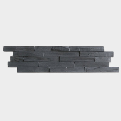 3D Wall Tile Hardwood Interlock Rustic Mosaic Split Face - Anthracite - 15x70cm - 11-Pack