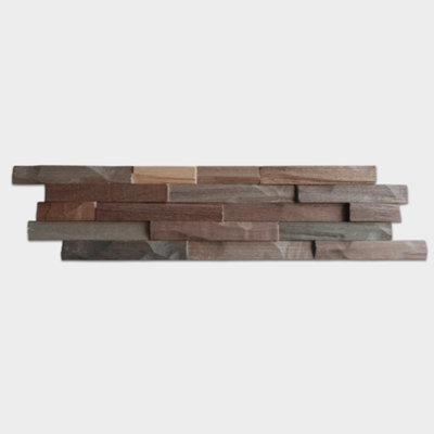 3D Wall Tile Hardwood Interlock Rustic Mosaic Split Face - Dark Brown - 15x70cm - 11-Pack