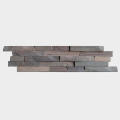 3D Wall Tile Hardwood Interlock Rustic Mosaic Split Face - Silver Grey - 15x70cm - 11-Pack