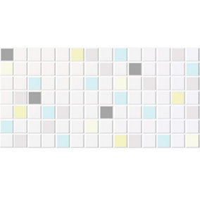3D White Grey Blue Yellow Mosaic Tile PVC Interior Wall Panels Kitchen Cladding - Pack of 2