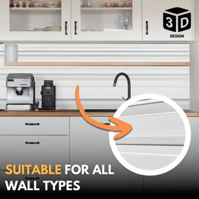 3D White Grey Tiles 6 Sheets cover 29.67 ft²(2.76m²) - Wall Cladding With Sparkling Glitter Elements - PVC Plastic Cladding Panels - 4