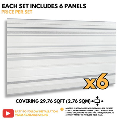 3D White Grey Tiles 6 Sheets cover 29.67 ft²(2.76m²) - Wall Cladding With Sparkling Glitter Elements - PVC Plastic Cladding Panels - 6