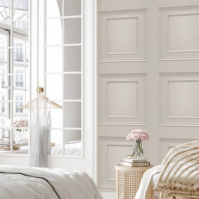 3D Wood Effect Panel Wallpaper Cream