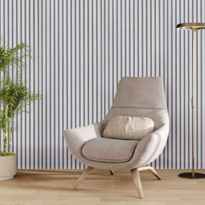 3D Wooden Slats Non-Woven Wall Covering Modern Paste Decor 10m x 60cm