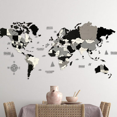 3D Wooden World Map Large Size (150x80cm) - Rustic Wall Decor Gift for Couples - Unique Home and Office Decoration, DIY Wall Art