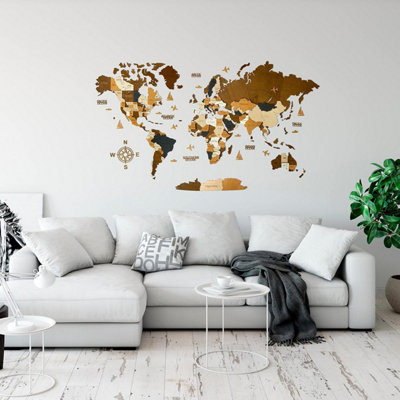 3D Wooden World Map - Rustic Wall Decor Gift (43.3x23.6) for Couples ...