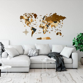 3D Wooden World Map - Rustic Wall Decor Gift (43.3x23.6) for Couples - Unique Home and Office Decoration, DIY Wall Art.