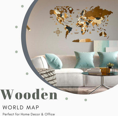 3D Wooden World Map - Rustic Wall Decor Gift (78.7x39.3) for Couples - Unique Home and Office Decoration, DIY Wall Art.