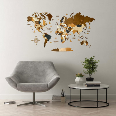 3D Wooden World Map - Rustic Wall Decor Gift (78.7x39.3) for Couples - Unique Home and Office Decoration, DIY Wall Art.