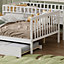 3FT, 4FT6 Bunk Bed with Stairs and Trundle, Solid Pine Wood Frame, Children Bed, White