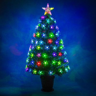 3ft (60cm) Green Fibre Optic Christmas Tree with Multi Coloured LED ...