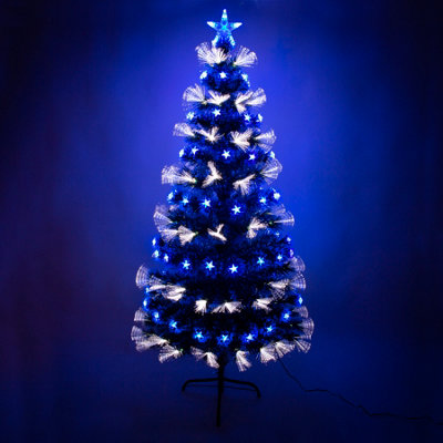 3ft 60cm White Fibre Optic Christmas Tree with Blue LED Lights and Stars