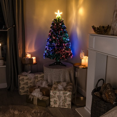 3FT (90cm) Green Fibre Optic Christmas Tree with Multi-coloured Fibre Optics and Red Berries