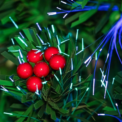 3FT (90cm) Green Fibre Optic Christmas Tree with Multi-coloured Fibre Optics and Red Berries - 7