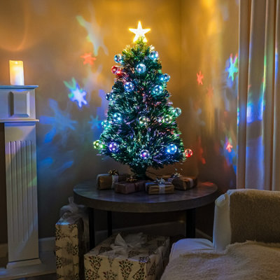 3FT (90cm) Green Fibre Optic Christmas Tree with Multi-coloured LED Lights and Baubles