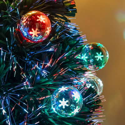 3FT (90cm) Green Fibre Optic Christmas Tree with Multi-coloured LED Lights and Baubles - 6