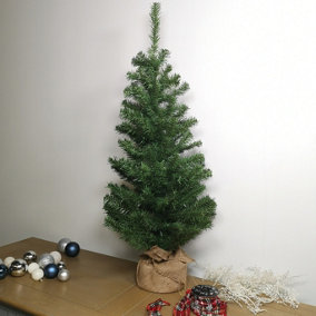 3ft (90cm) Mini Plain Green PVC Christmas Tree in a Jute Bag