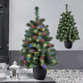 3ft (90cm) Pre-lit Mini Doorstep Christmas Tree with 90 Multi Colour LEDs