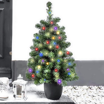 3ft 90cm Pre lit Mini Doorstep Christmas Tree with Colour Switch Tech chose Multi Coloured or