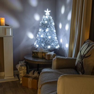 3FT (90cm) White Fibre Optic Tree with White LED Lights and White Fibre Optics