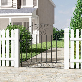 3ft Black Modern Arched Top Metal Outdoor Garden Gate Fence Gate 850 x 900 mm