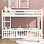 3FT Bunk Bed with Fences and Door, Children's Bed with Fall Protection and Railings, Solid Wood, White