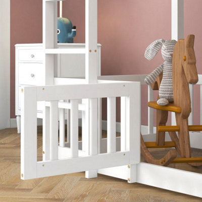 3FT Bunk Bed with Fences and Door Children s Bed with Fall Protection and Railings Solid Wood