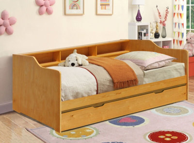 3ft Caramel Wooden Bed with Trundle With Shelving