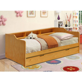 3ft Caramel Wooden Bed with Trundle With Shelving