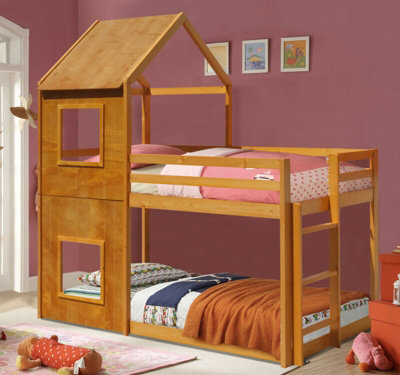 3ft Caramel Wooden House Bunk Bed