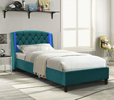 3ft Green Fabric Bedframe With LED Headboard