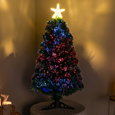3ft Green Pinprick Fibre Optic Xmas Tree with Multi Coloured Fibre Optic Lights