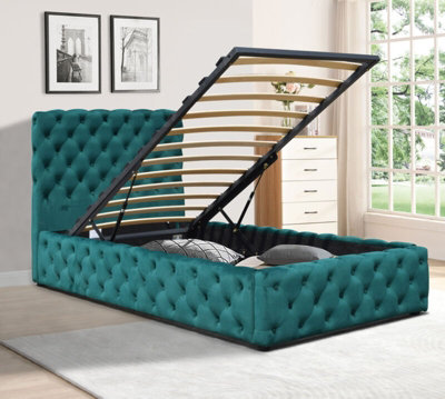 3ft Green Tufted Fabric Gas Lift Ottoman Bed Frame