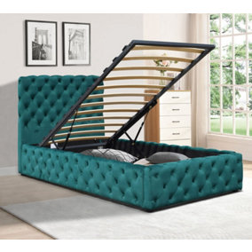 3ft Green Tufted Fabric Gas Lift Ottoman Bed Frame