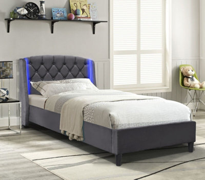 3ft Grey Fabric Bedframe With LED Headboard