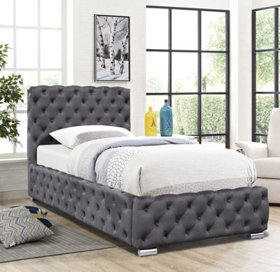 3ft Grey Tufted Fabric Bed Frame