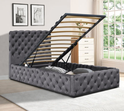 3ft Grey Tufted Fabric Gas Lift Ottoman Bed Frame