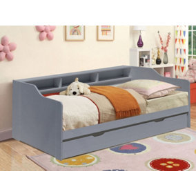 3ft Grey Wooden Bed with Trundle With Shelving