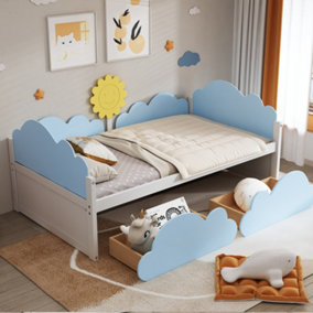 3FT Kids Toddler Bed with Storage Drawers, Cloud Shape Daybed with 2 Drawers, 90x190cm