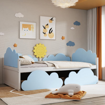 3FT Kids Toddler Bed with Storage Drawers Cloud Shape Daybed with 2 Drawers 90x190cm