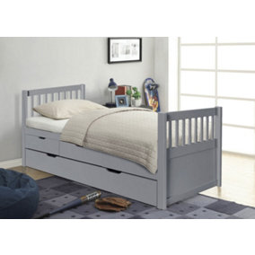 3ft Pine Wooden Trundle Bed With Storage Drawers in Grey