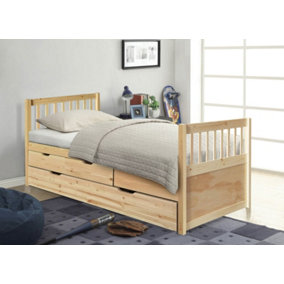 3ft Pine Wooden Trundle Bed With Storage Drawers in Natural