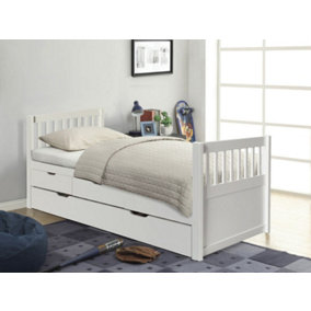 3ft Pine Wooden Trundle Bed With Storage Drawers in White