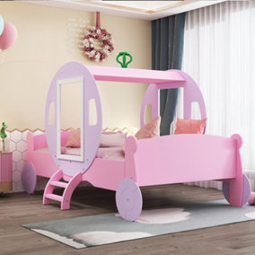 3FT  Princess Carriage Kids Toddler Bed , Single Car Bed, Pink, 90x190cm