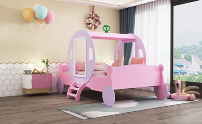 3FT Princess Carriage Kids Toddler Bed Single Car Bed Pink 90x190cm