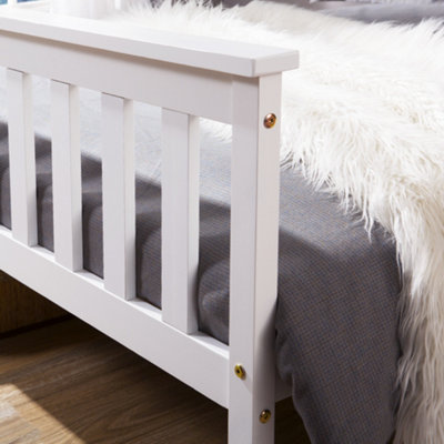 3ft Single Bed, Solid Pine Wooden Bed Frame for Adults, Kids, White