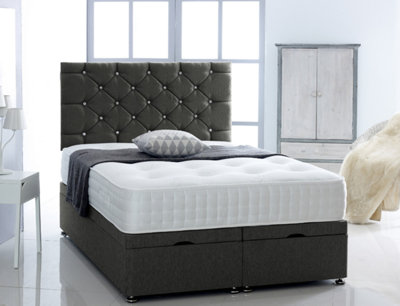 3FT Single Black Chenille  Foot Lift Ottoman Bed With Headboard & Mattress